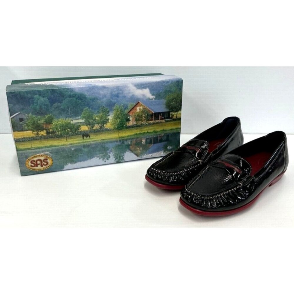 SAS Penny J Women’s Loafers – Sz 8.5 N -Black/Red Patent Leather Slip-On Shoes